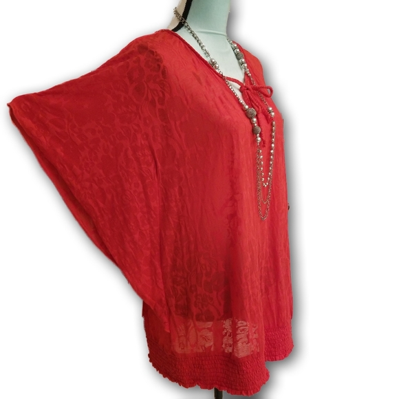 AE Sport Flutter Sleeve Peasant Blouse Red Size 2X - Picture 8 of 16